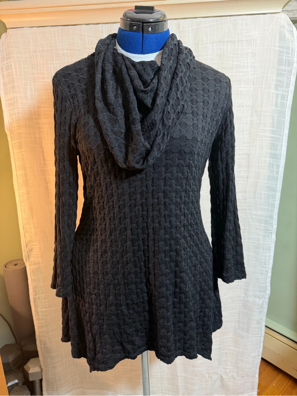 Tianello Black Textured Cowl Neck Tunic — Size Medium